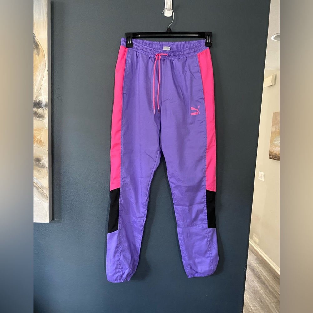 Womens workout pants Puma small retro vintage pants purple pink excerise